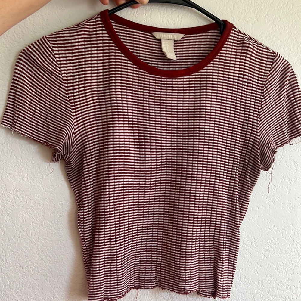 Distressed, red and white striped crop top forever 21 size small